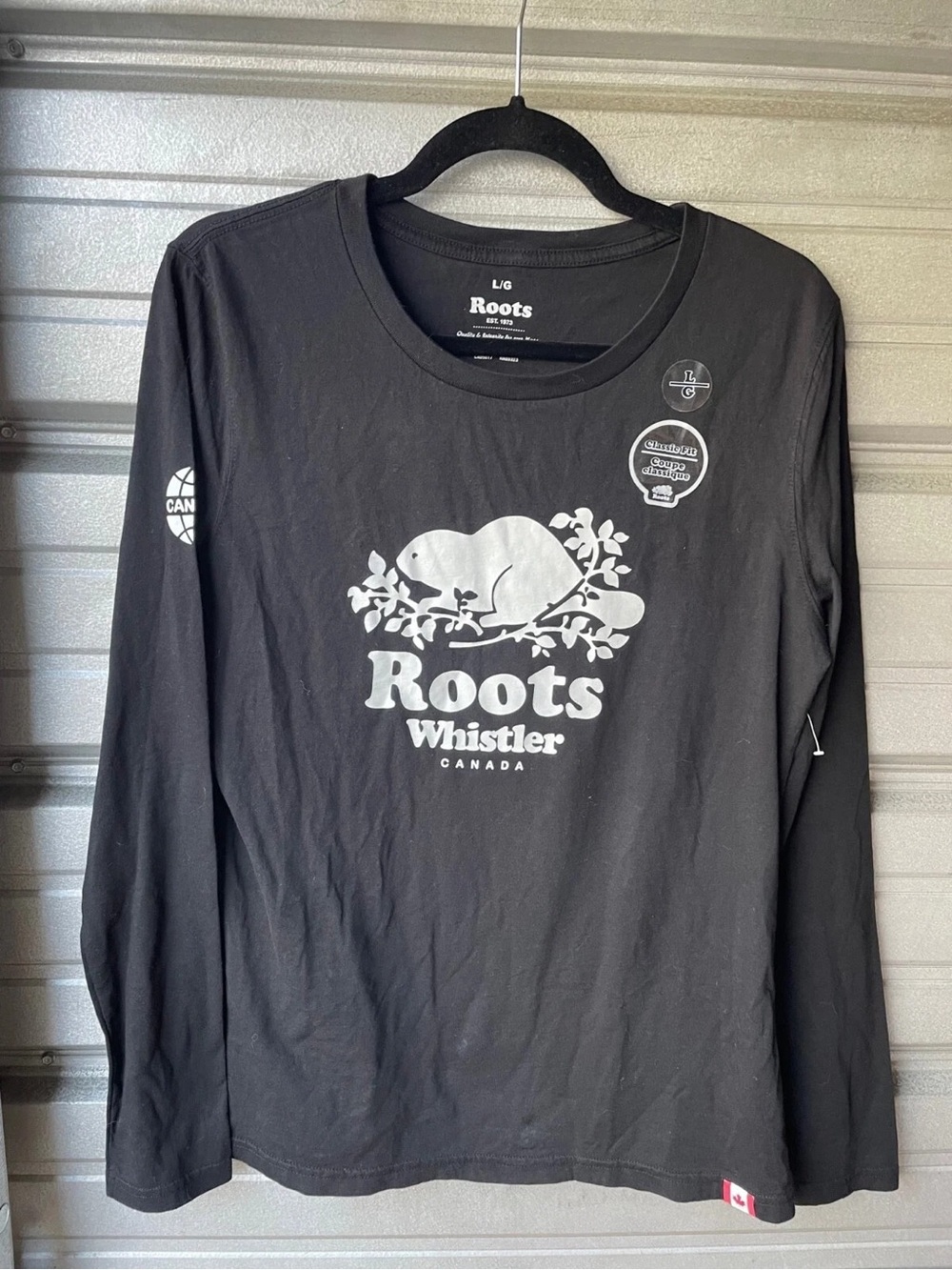 Roots Black Long Sleeve Whistler Logo Tee